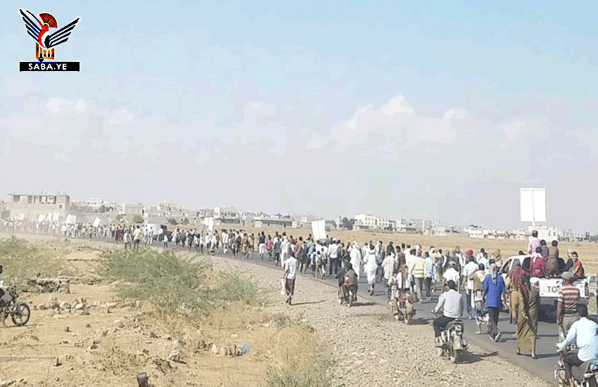 مسيرة في باجل بالحديدة تنديداً بتصعيد العدوان ومباركة عملية إعصار اليمن